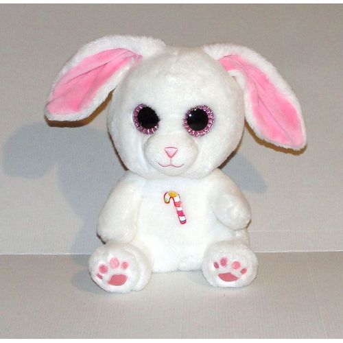 Peluche Lapin Blanc Yeux Brillant Rose Gipsy - Doudou Lapin Assis Candy Pets 25 Cm
