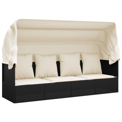 Vidaxl Lit De Salon D'extérieur Toit Et Coussins Noir Résine Tressée