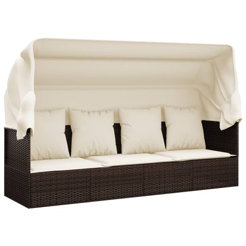 Vidaxl Lit De Salon D'extérieur Toit Et Coussins Marron Résine Tressée