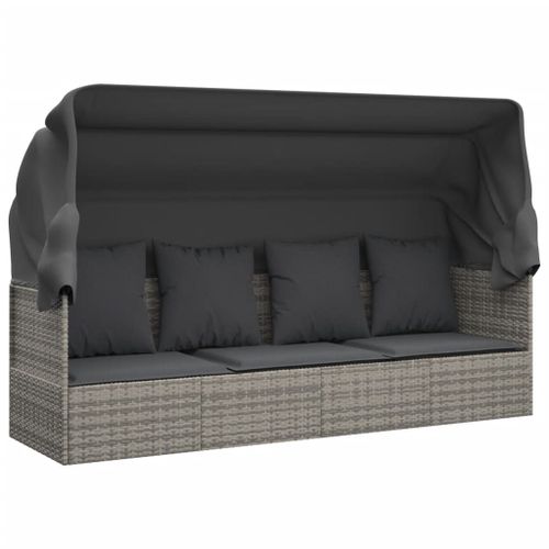 Vidaxl Lit De Salon D'extérieur Toit Et Coussins Gris Résine Tressée