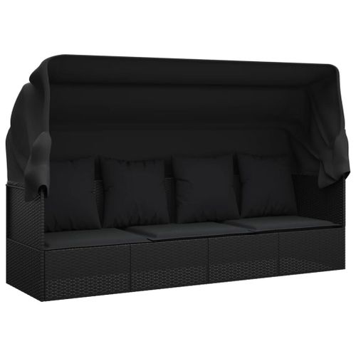 Vidaxl Lit De Salon D'extérieur Toit Et Coussins Noir Résine Tressée