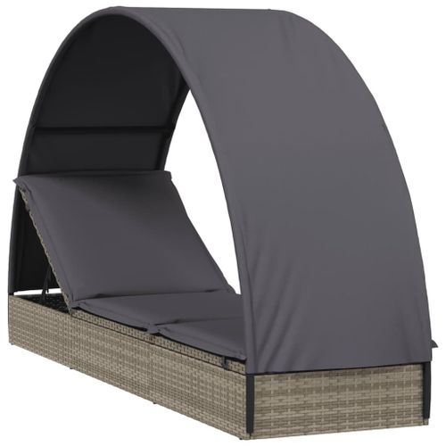 Vidaxl Chaise Longue Avec Toit Rond Gris 211x57x140 Cm Résine Tressée