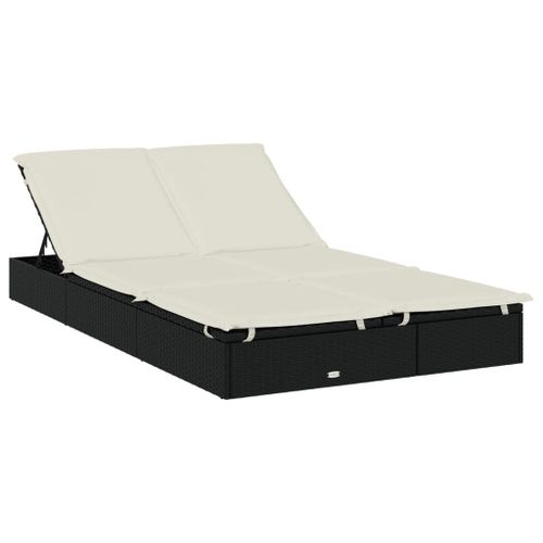 Vidaxl Chaise Longue À 2 Places Avec Coussins Noir Résine Tressée