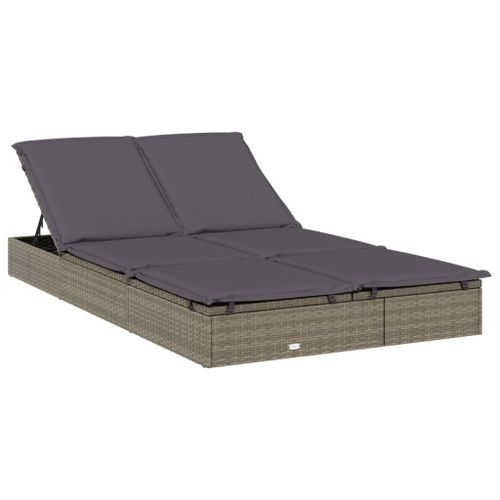 Vidaxl Chaise Longue À 2 Places Avec Coussins Gris Résine Tressée