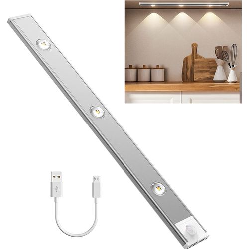 Détecteur de mouvement sous les lumières de l'armoire, éclairage sous le comptoir, 3 couleurs rechargeables sans fil à intensité variable - 40cm