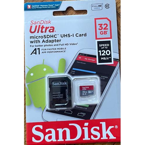 Carte sd sandisk ultra 32GB, speed : 120 MB/s