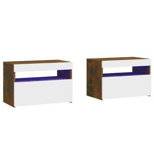 Vidaxl Tables De Chevet 2 Pcs Et Lumières Led Chêne Fumé 60x35x40 Cm