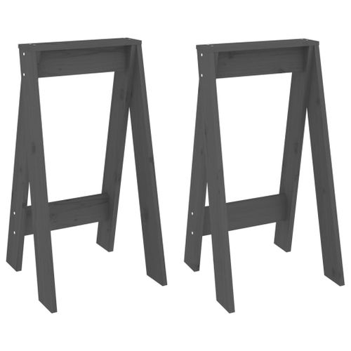 Vidaxl Tabourets 2 Pcs Gris 40x40x75 Cm Bois Massif De Pin