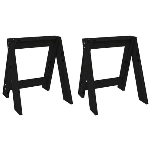Vidaxl Tabourets 2 Pcs Noir 40x40x45 Cm Bois Massif De Pin