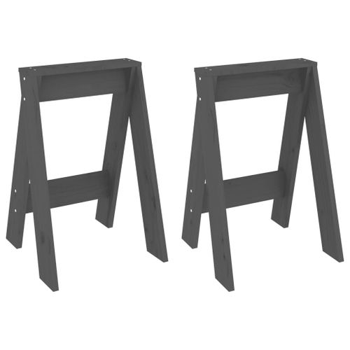 Vidaxl Tabourets 2 Pcs Gris 40x40x60 Cm Bois Massif De Pin