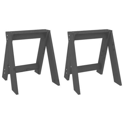 Vidaxl Tabourets 2 Pcs Gris 40x40x45 Cm Bois Massif De Pin
