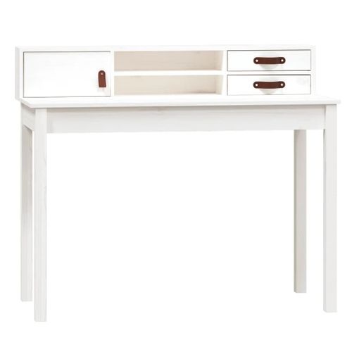 Vidaxl Bureau Blanc 110x50x93 Cm Bois Massif De Pin