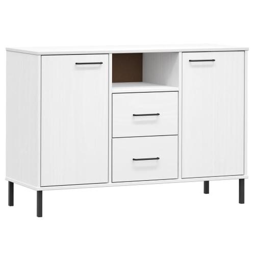 Vidaxl Buffet Avec Pieds En Métal Blanc 113x40x77 Cm Bois Massif Oslo