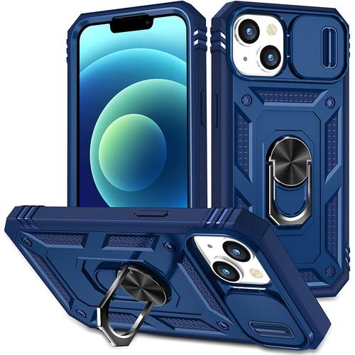 Coque Iphone 14 Plus,Antichoc Support Protection Housse Avec Lentille Coulissante Couverture Étui Pour Iphone 14 Plus 6.7"" (Bleu)