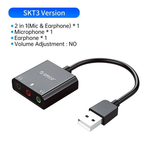 ORICO-Carte son externe USB avec interface audio et port microphone,adaptateur jack 3.5mm,réglage du volume muet - Type SKT3
