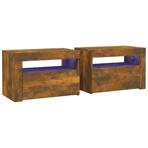 Vidaxl Tables De Chevet 2 Pcs Avec Led Chêne Fumé 60x35x40 Cm