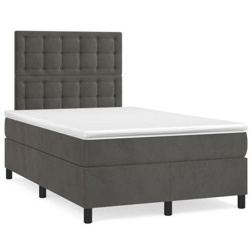 Vidaxl Lit À Sommier Tapissier Et Matelas Gris Foncé 120x200cm Velours