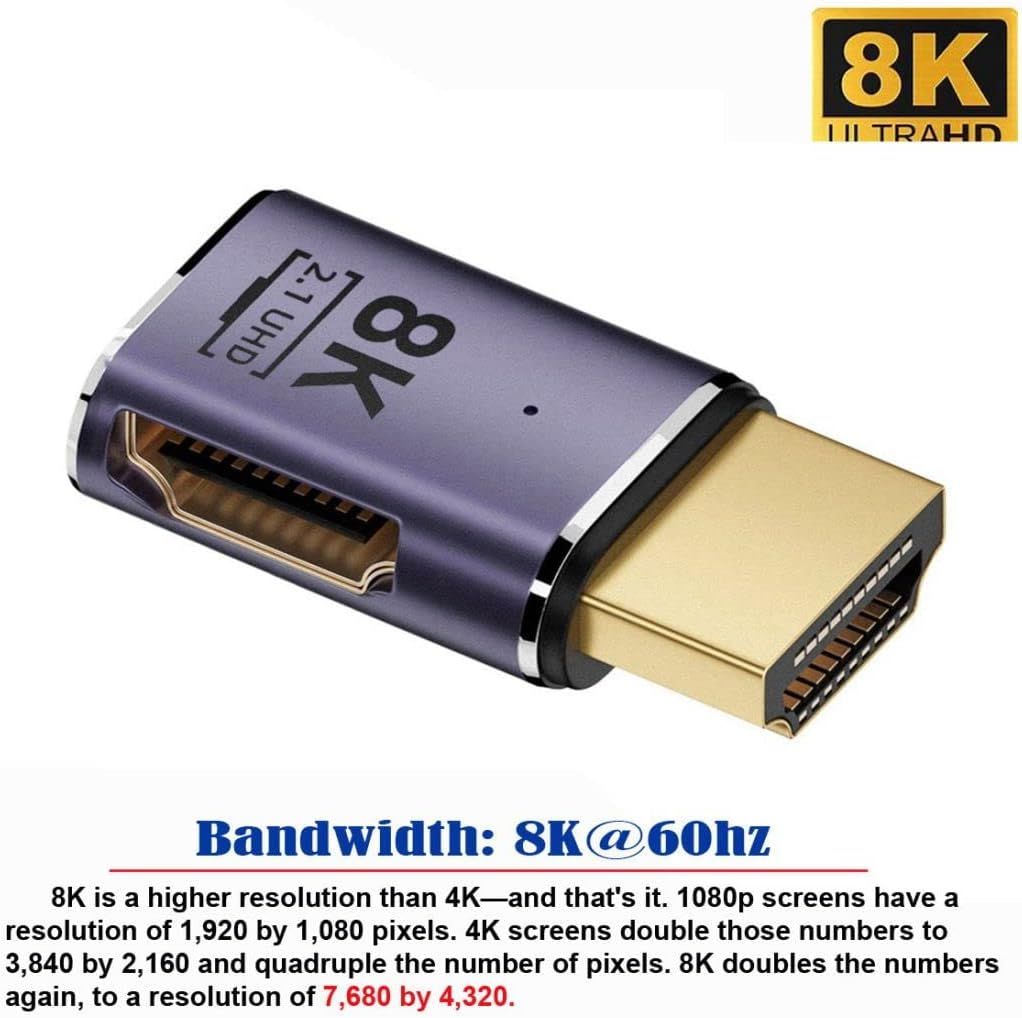 Vroxdrez Adaptateur HDMI 2.1 En U Mâle Vers Femelle 8K@60Hz, Connecteur