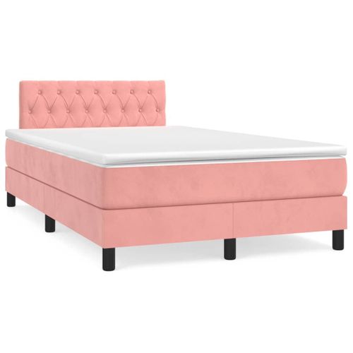 Vidaxl Lit À Sommier Tapissier Avec Matelas Rose 120x200 Cm Velours
