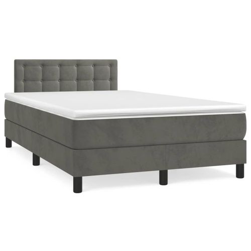 Vidaxl Lit À Sommier Tapissier Et Matelas Gris Foncé 120x200cm Velours
