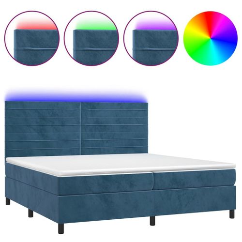 Vidaxl Sommier Tapissier Matelas Et Led Bleu Foncé 200x200 Cm Velours