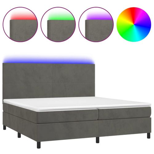 vidaXL Sommier tapissier matelas et LED Gris foncé 200x200 cm Velours