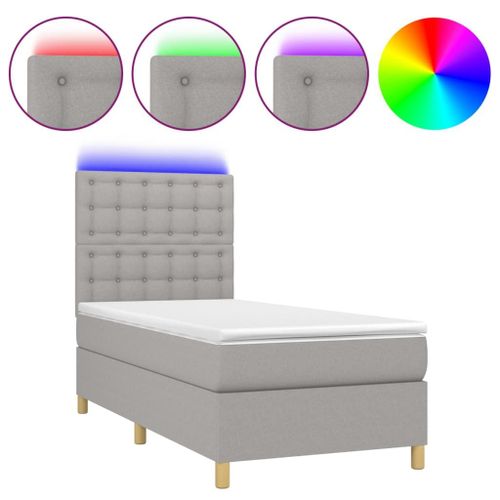 Vidaxl Sommier Tapissier Avec Matelas Et Led Gris Clair 90x200cm Tissu