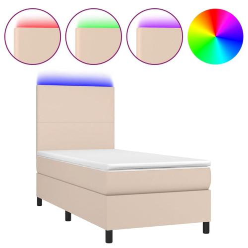 Vidaxl Sommier Tapissier Matelas Et Led Cappuccino 80x200cm Similicuir