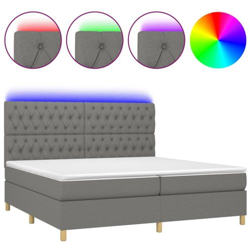Vidaxl Sommier Tapissier Et Matelas Et Led Gris Foncé 200x200 Cm Tissu