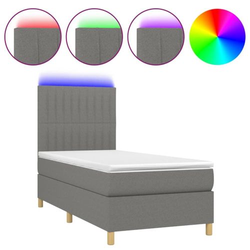 Vidaxl Sommier Tapissier Avec Matelas Et Led Gris Foncé 80x200cm Tissu