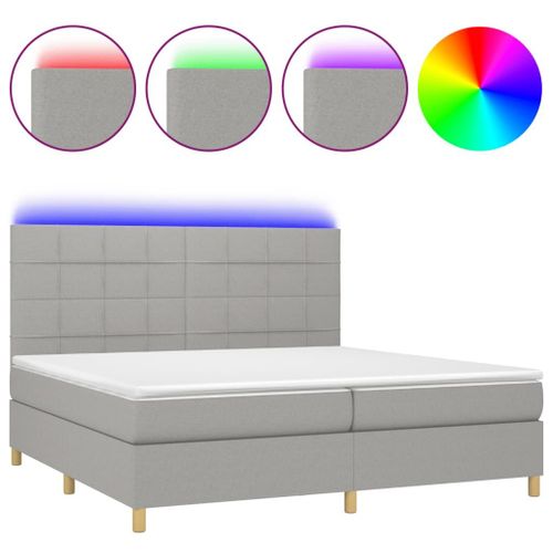Vidaxl Sommier Tapissier Matelas Et Led Gris Clair 200x200 Cm Tissu