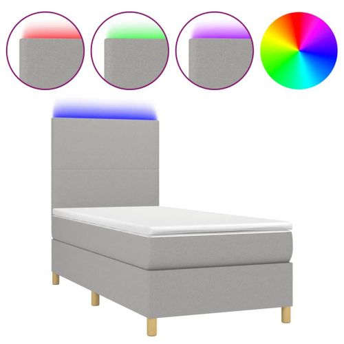 Vidaxl Sommier Tapissier Avec Matelas Et Led Gris Clair 80x200cm Tissu