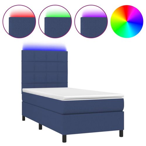 Vidaxl Sommier Tapissier Avec Matelas Et Led Bleu 80x200cm Tissu