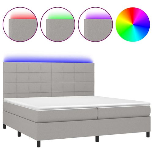 Vidaxl Sommier Tapissier Matelas Et Led Gris Clair 200x200 Cm Tissu