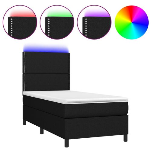 Vidaxl Sommier Tapissier Avec Matelas Et Led Noir 90x200 Cm Tissu