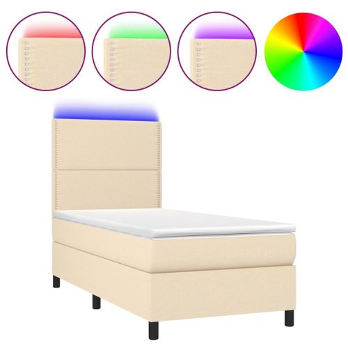 Vidaxl Sommier Tapissier Avec Matelas Et Led Crème 90x200 Cm Tissu