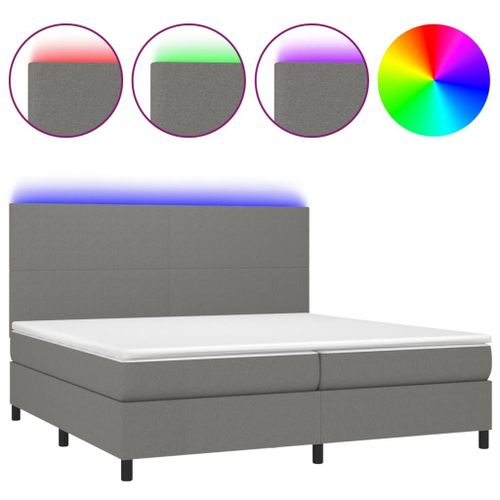 Vidaxl Sommier Tapissier Et Matelas Et Led Gris Foncé 200x200 Cm Tissu