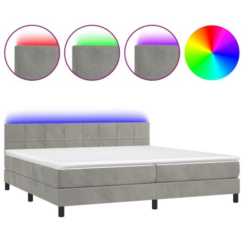 vidaXL Sommier tapissier matelas et LED Gris clair 200x200 cm Velours