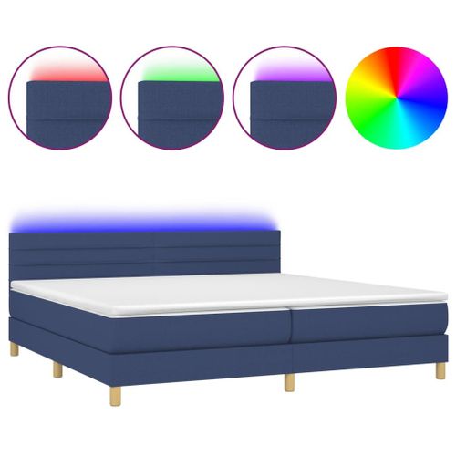 Vidaxl Sommier Tapissier Et Matelas Et Led Bleu 200x200 Cm Tissu