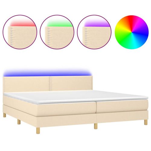 Vidaxl Sommier Tapissier Et Matelas Et Led Crème 200x200 Cm Tissu