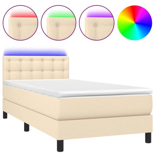 Vidaxl Sommier Tapissier Avec Matelas Et Led Crème 90x200 Cm Tissu