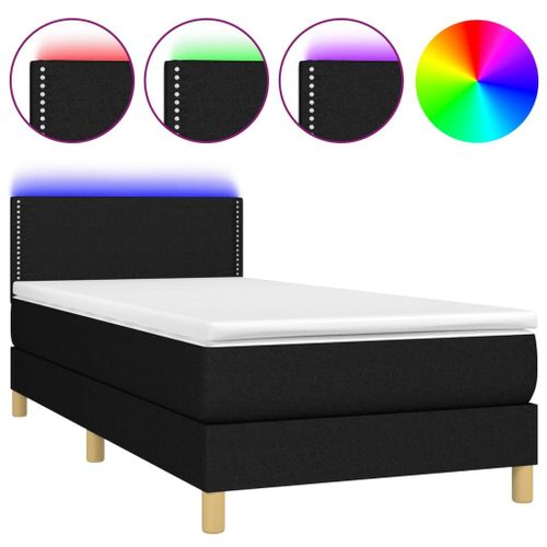 Vidaxl Sommier Tapissier Avec Matelas Et Led Noir 80x200cm Tissu