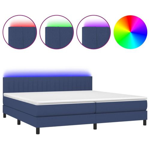 Vidaxl Sommier Tapissier Et Matelas Et Led Bleu 200x200 Cm Tissu