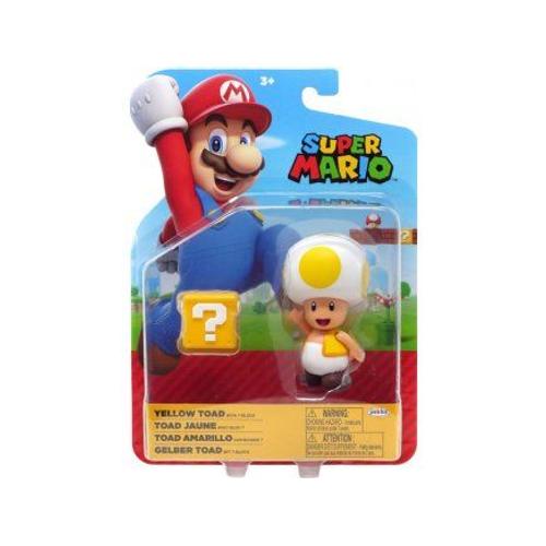 Figurine Super Mario : Toad Jaune Et Bloc - Set Figurine Articule Collection 9 Cm + 1 Carte Tigre - Enfant