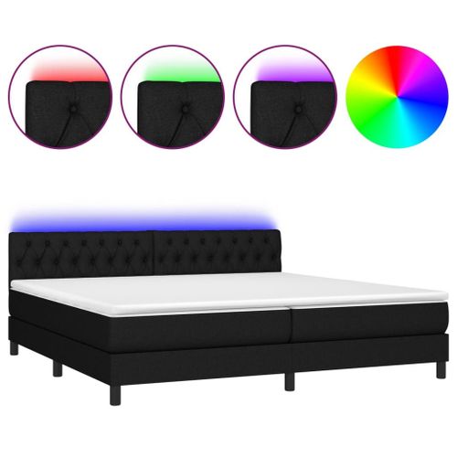Vidaxl Sommier Tapissier Et Matelas Et Led Noir 200x200 Cm Tissu