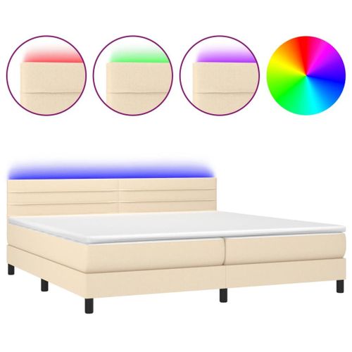 Vidaxl Sommier Tapissier Et Matelas Et Led Crème 200x200 Cm Tissu