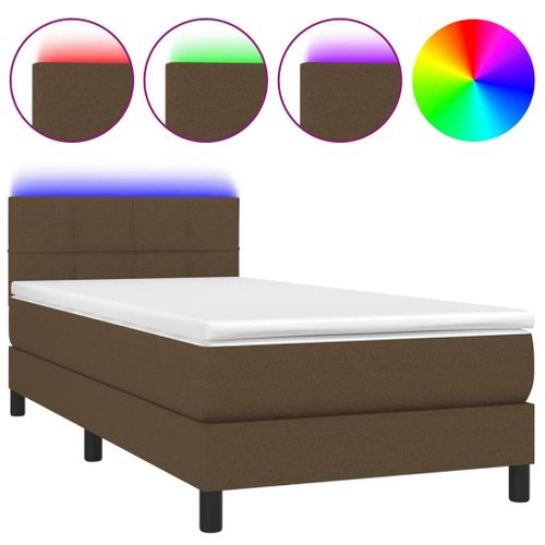 Vidaxl Sommier Tapissier Et Matelas Et Led Marron Foncé 80x200cm Tissu