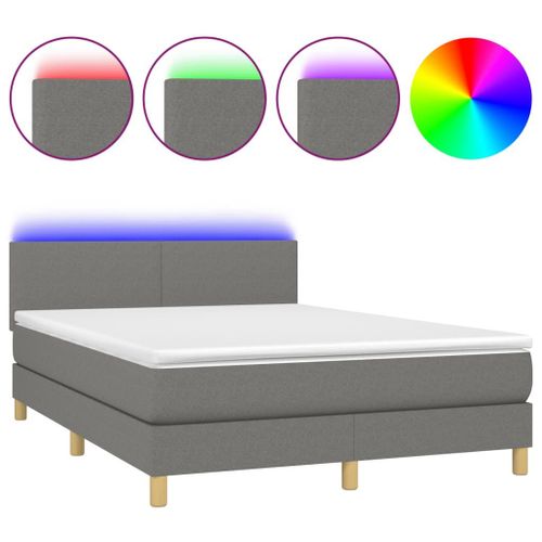 vidaXL Sommier tapissier et matelas et LED Gris foncé 140x200 cm Tissu