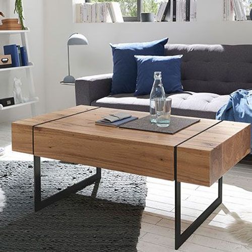 Table Basse 110x60x45 Cm Décor Chêne Et Métal Noir Mat