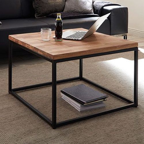 Table Basse Carrée 70x45 Cm En Chêne Massif Et Métal